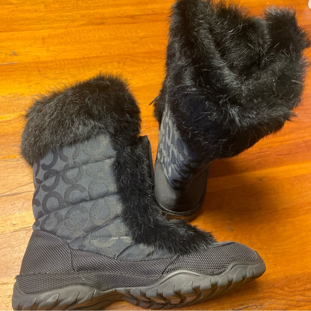 COACH Women's Black Fur Lined Jacquard Boots - Picture 5 of 5